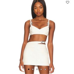 Camila Coelho Melody Leather Top in Ivory & Myka Leather Micro Skirt in Ivory